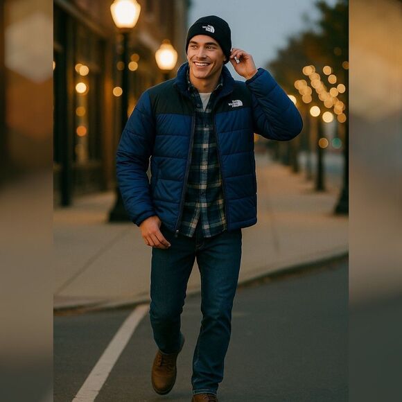 The North Face Jacket Mens M Blue Puffer Fleece Lined Insulated Zip Up NF0A3VLD - Picture 1 of 10